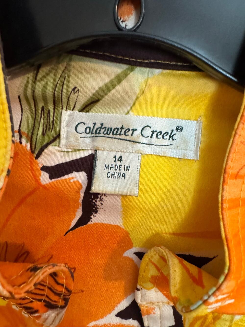 Coldwater Creek cotton lightweight floral unlined jacket blazer yellow 14